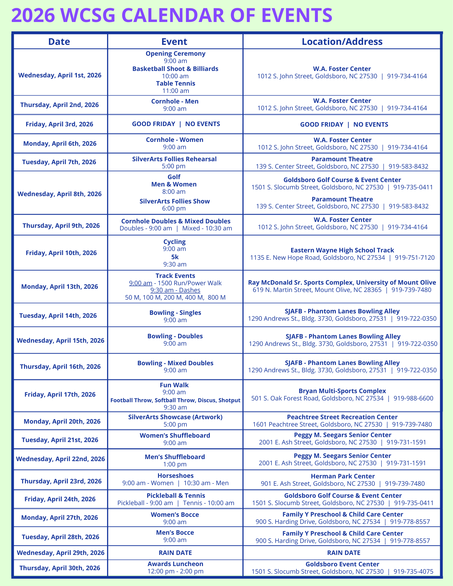 2026 WCSG Calendar of Events